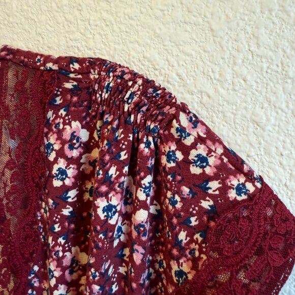 Free People Sweet Talker Floral 90s MinI Dress In Merlot - Picture 6 of 11